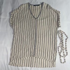 Zara Striped Short Sleeve High Low Cut Tie Blouse